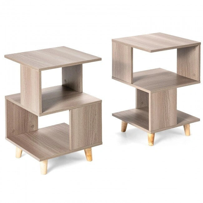 Set di 2 Comodini Moderni in Legno con Gambe in Legno Massello per Soggiorno