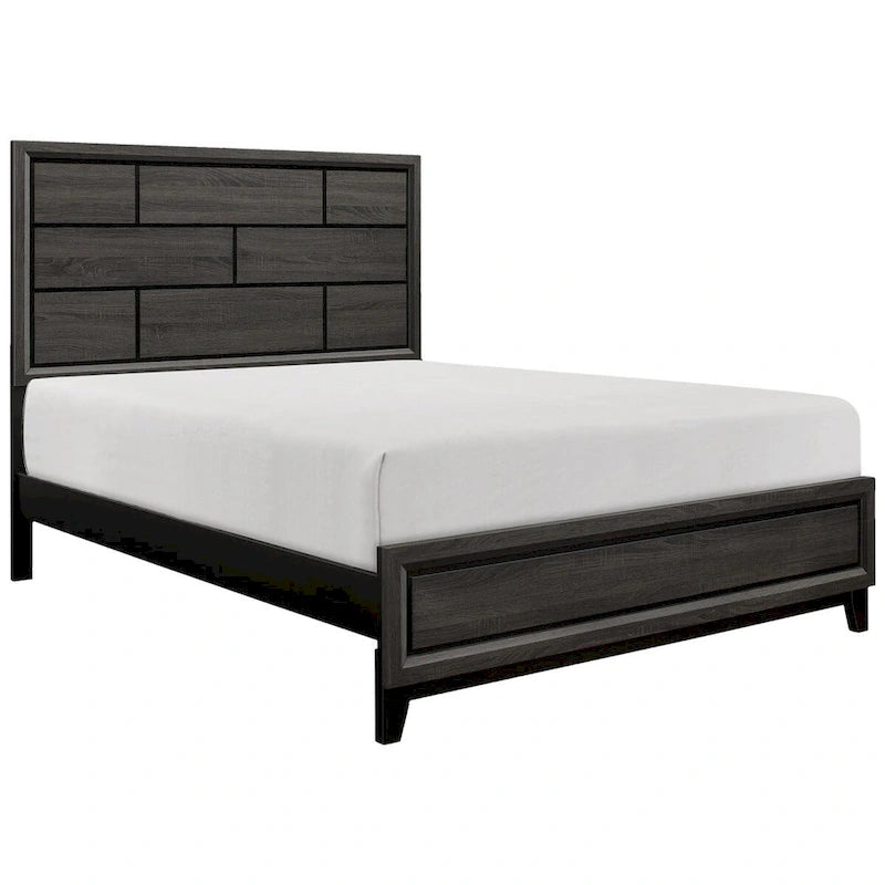 Letto a pannelli grigi – Letto a piattaforma moderno con venature del legno