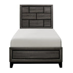 Letto a pannelli grigi – Letto a piattaforma moderno con venature del legno