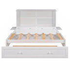 Letto a scomparsa matrimoniale mobile con cassetto e piccole mensole su ogni lato, bianco