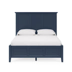 Letto matrimoniale king size, design a tre pannelli, piano smussato, legno massello, blu