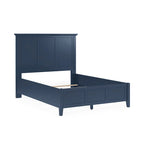 Letto matrimoniale king size, design a tre pannelli, piano smussato, legno massello, blu