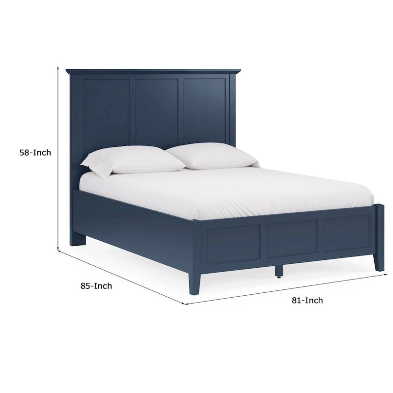 Letto matrimoniale king size, design a tre pannelli, piano smussato, legno massello, blu