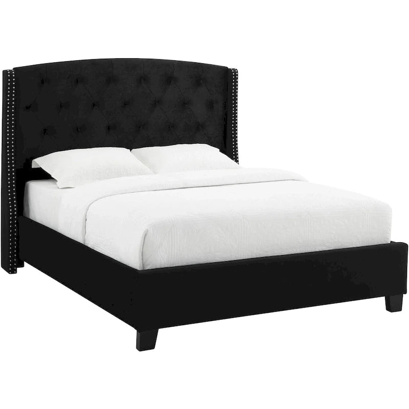 Letto Queen Size — Profilo Basso, Testiera Imbottita Capitonnè Nera