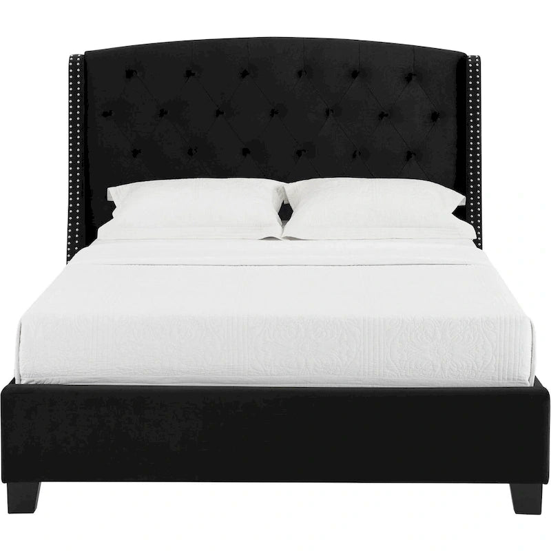 Letto Queen Size — Profilo Basso, Testiera Imbottita Capitonnè Nera