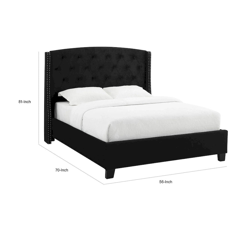 Letto Queen Size — Profilo Basso, Testiera Imbottita Capitonnè Nera