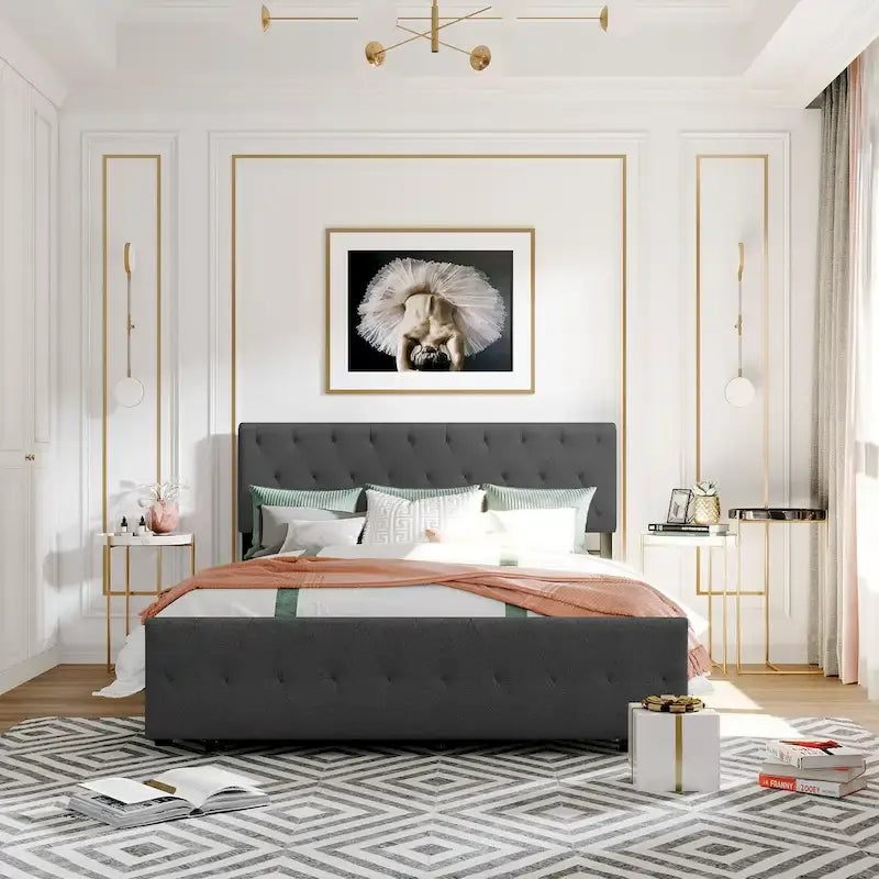 Letto contenitore con struttura in metallo e ampio cassetto