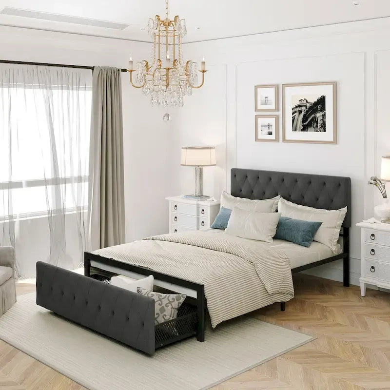 Letto contenitore con struttura in metallo e ampio cassetto
