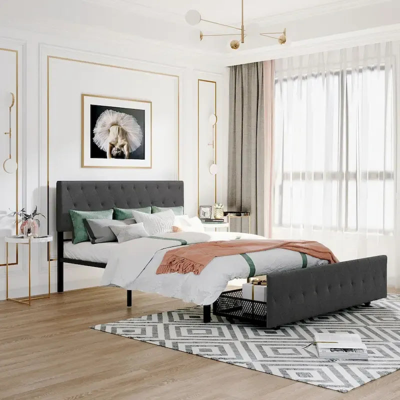 Letto contenitore con struttura in metallo e ampio cassetto