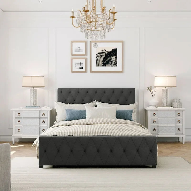 Letto contenitore con struttura in metallo e ampio cassetto