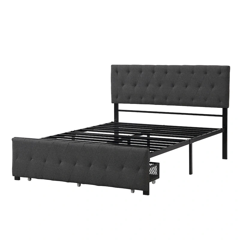 Letto contenitore con struttura in metallo e ampio cassetto