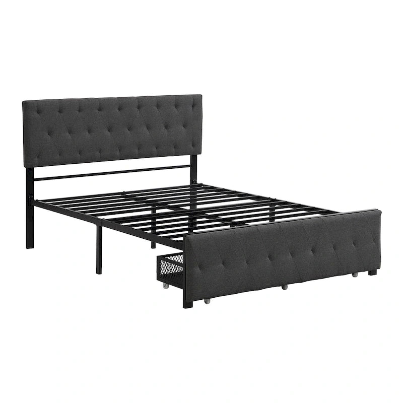 Letto contenitore con struttura in metallo e ampio cassetto