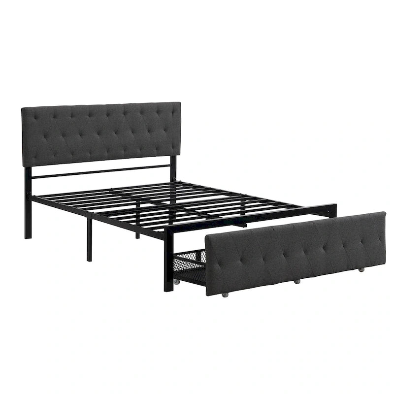 Letto contenitore con struttura in metallo e ampio cassetto