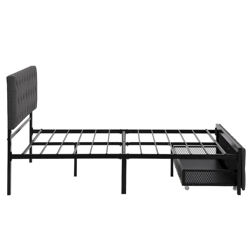 Letto contenitore con struttura in metallo e ampio cassetto