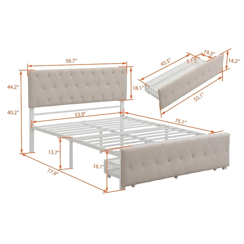 Letto contenitore con struttura in metallo e ampio cassetto