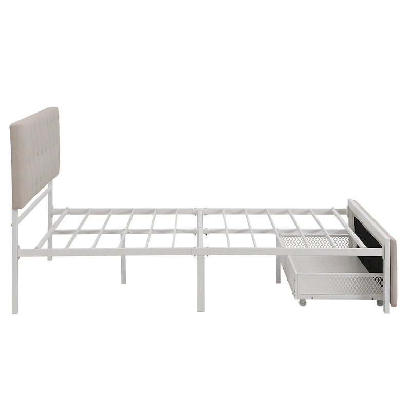 Letto contenitore con struttura in metallo e ampio cassetto