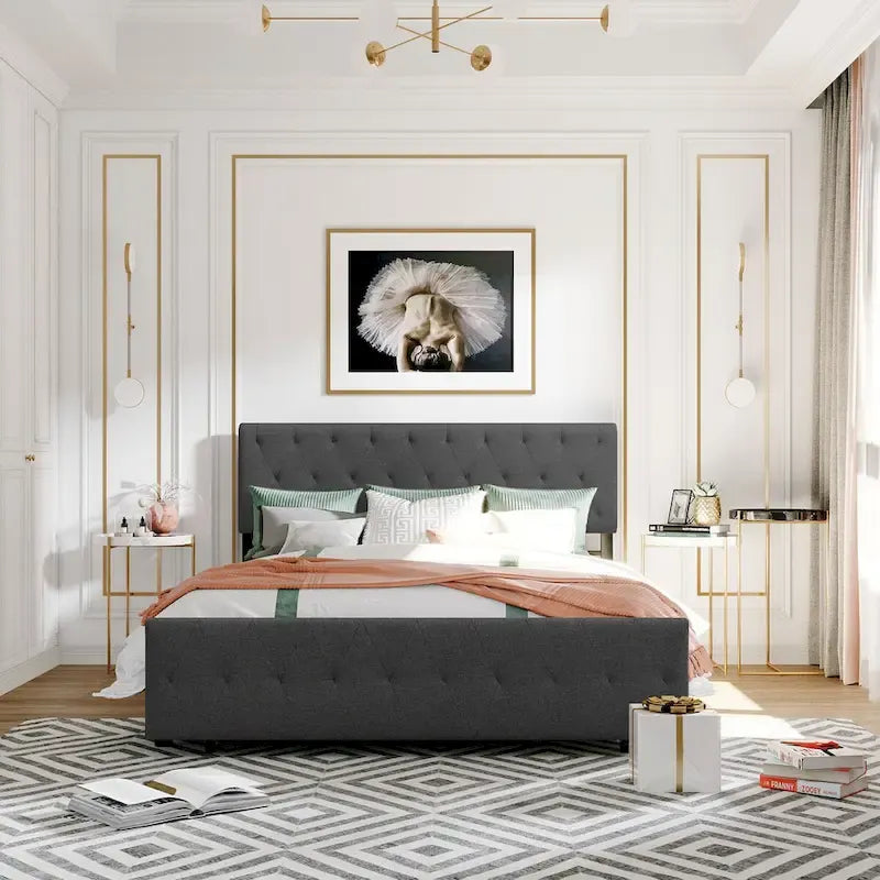 Letto contenitore con struttura in metallo e ampio cassetto