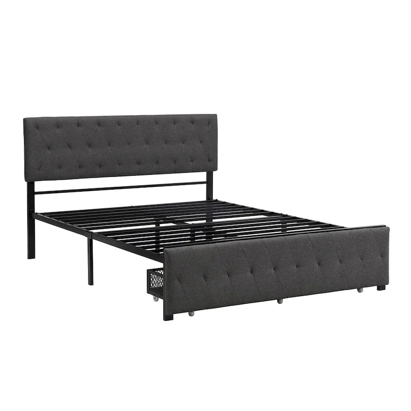 Letto contenitore con struttura in metallo e ampio cassetto