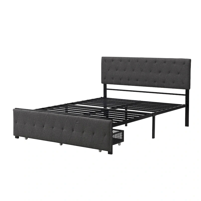 Letto contenitore con struttura in metallo e ampio cassetto
