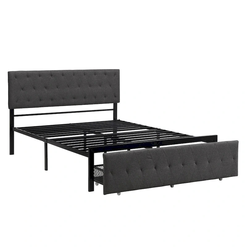 Letto contenitore con struttura in metallo e ampio cassetto