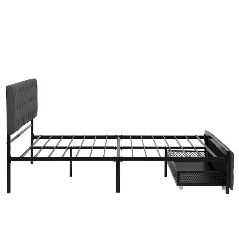 Letto contenitore con struttura in metallo e ampio cassetto