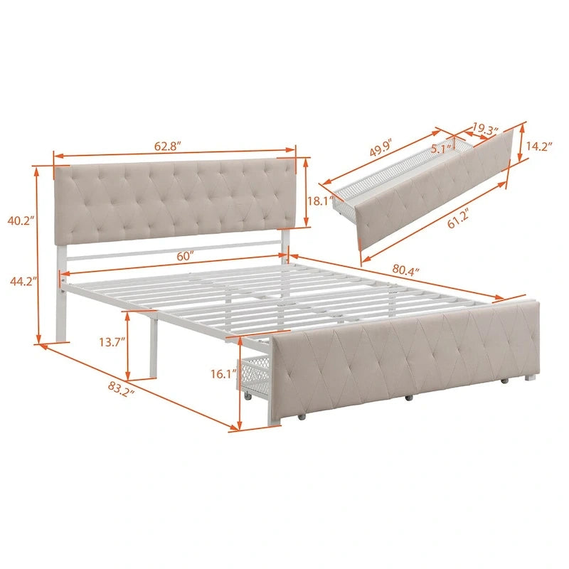 Letto contenitore con struttura in metallo e ampio cassetto
