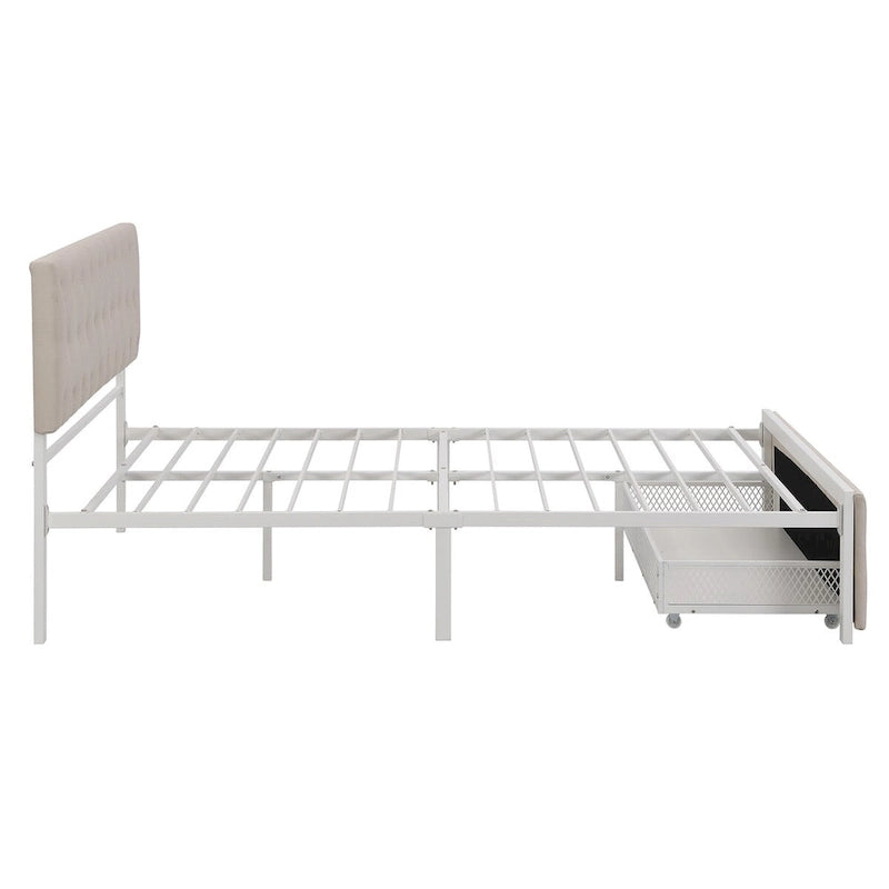 Letto contenitore con struttura in metallo e ampio cassetto