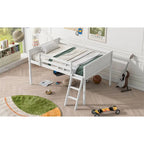 Letto a soppalco basso in legno massello con scaletta
