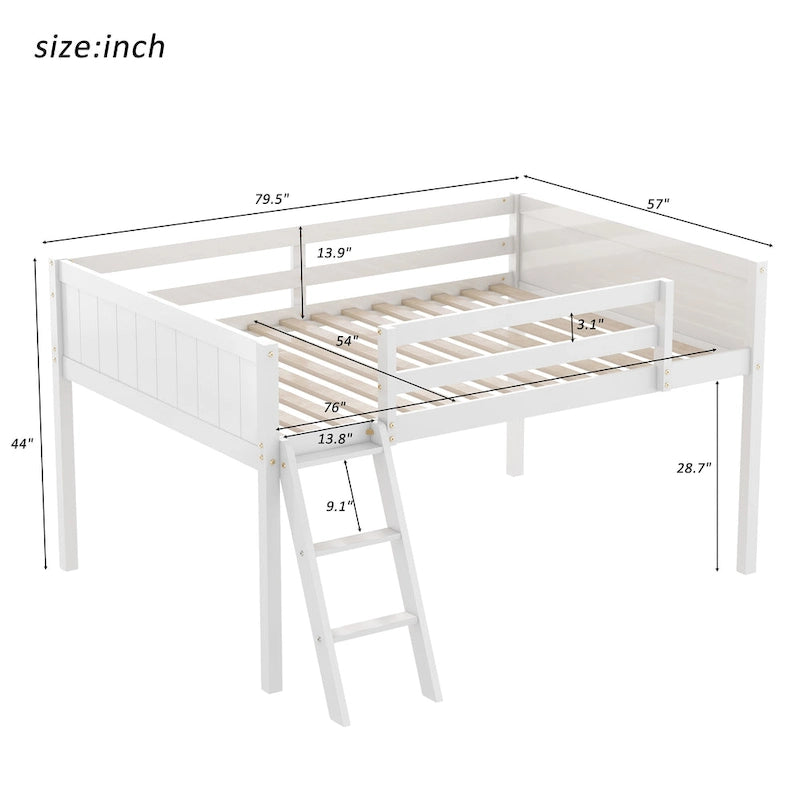 Letto a soppalco basso in legno massello con scaletta