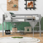 Letto a soppalco basso in legno massello con scaletta
