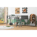 Letto a soppalco basso in legno massello con scaletta