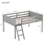 Letto a soppalco basso in legno massello con scaletta