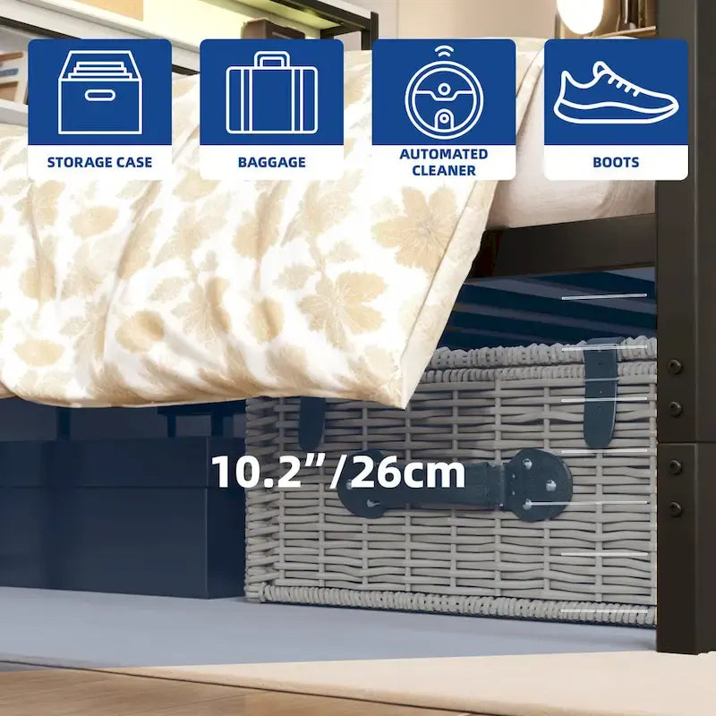 Struttura Letto King Size a LED con Stazione di Ricarica, Testiera in Metallo con Contenitore e Porte USB, Luci Stile Fattoria
