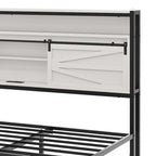 Struttura Letto King Size a LED con Stazione di Ricarica, Testiera in Metallo con Contenitore e Porte USB, Luci Stile Fattoria
