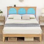 Bed Frame with Natural Rattan Headboard