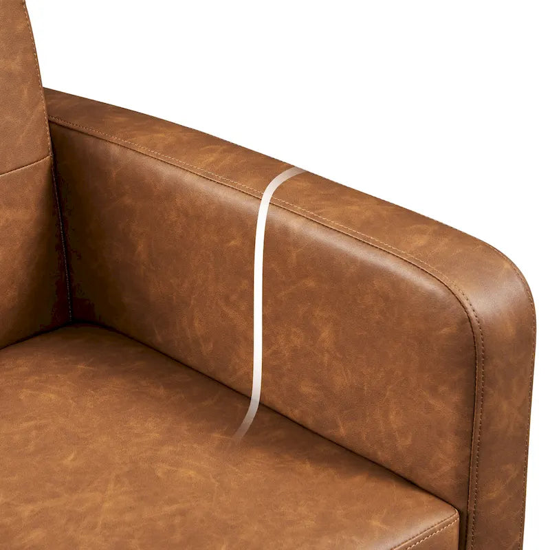 Poltrona moderna accentata con imbottitura capitonné in similpelle e gambe in legno massello