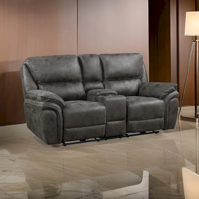 Tony 80 Inch Power Double Recliner Loveseat, Console Cupholders, USB, Gray