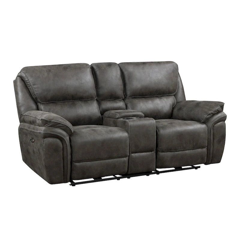 Divanetto reclinabile doppio elettrico 80" con console, portabicchieri e USB — Grigio