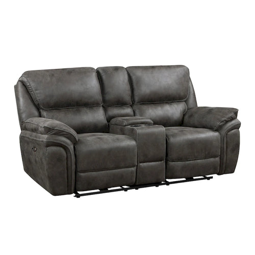Divanetto reclinabile doppio elettrico 80" con console, portabicchieri e USB — Grigio