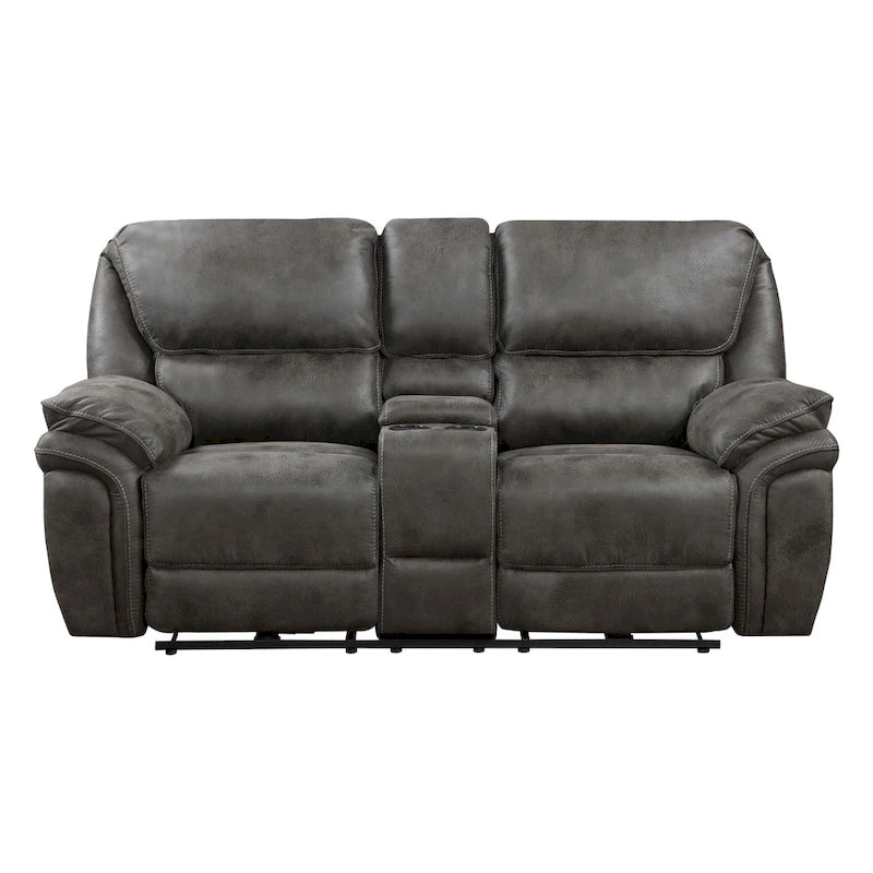 Divanetto reclinabile doppio elettrico 80" con console, portabicchieri e USB — Grigio