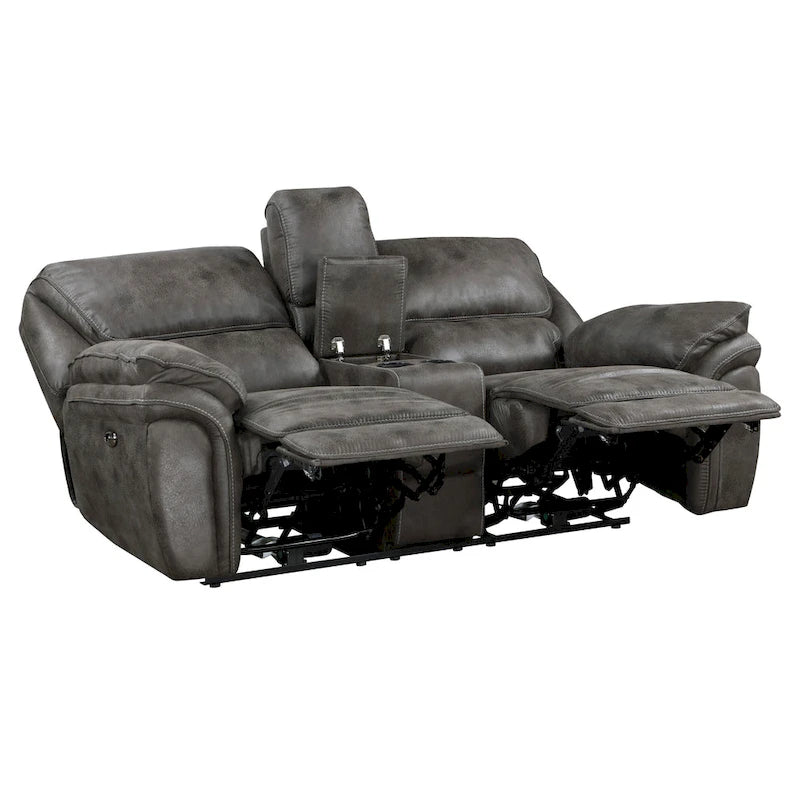 Divanetto reclinabile doppio elettrico 80" con console, portabicchieri e USB — Grigio
