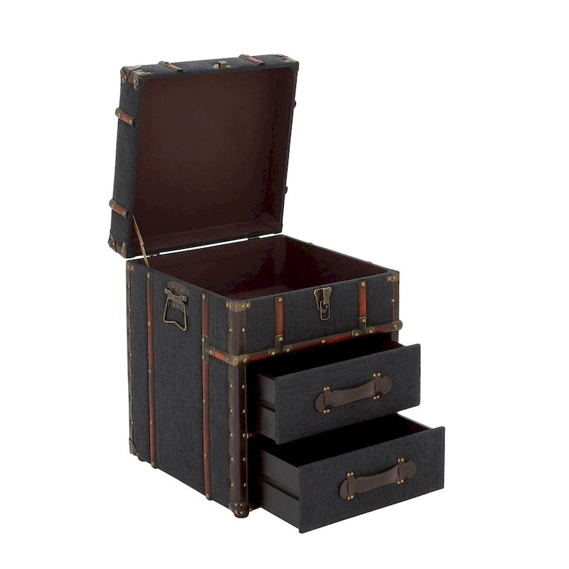 Cassettiera d'appoggio a 2 cassetti con coperchio a cerniera a fibbia — Marrone scuro o blu