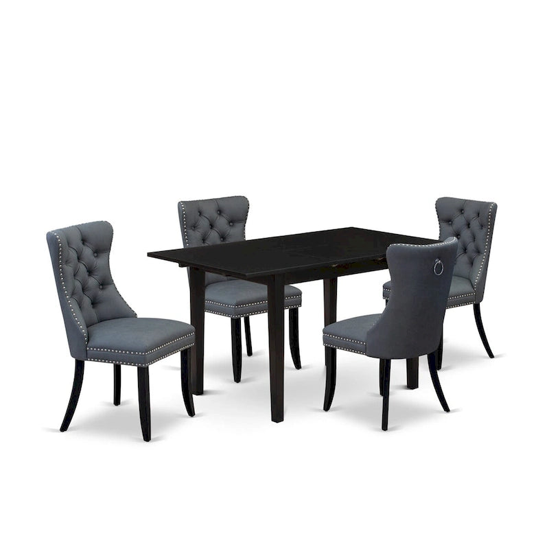 Set tavolo da pranzo nero con prolunga a farfalla e sedie Parson imbottite