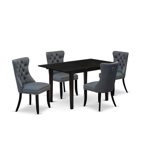 Set tavolo da pranzo nero con prolunga a farfalla e sedie Parson imbottite