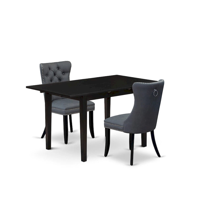 Set tavolo da pranzo nero con prolunga a farfalla e sedie Parson imbottite