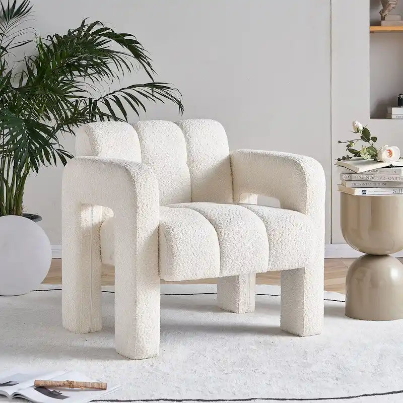 Poltrona d'accento rivestita in boucle larga 79 cm per soggiorno