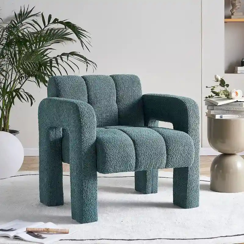 Poltrona d'accento rivestita in boucle larga 79 cm per soggiorno