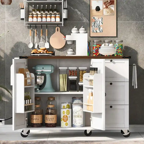 Isola da Cucina da 54,5" con Presa di Corrente, Piano a Ribalta e Contenitore