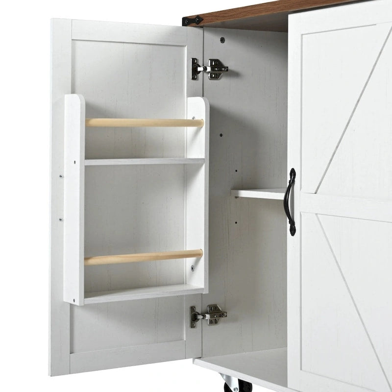 Isola da Cucina da 54,5" con Presa di Corrente, Piano a Ribalta e Contenitore