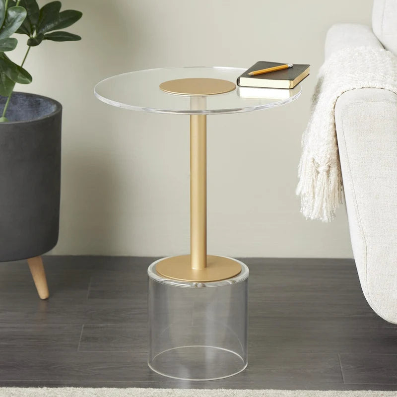 Tavolino laterale in acrilico con supporto rialzato color oro — Trasparente